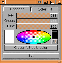 Fenêtre de paramétrage des codes couleurs hexadécimaux